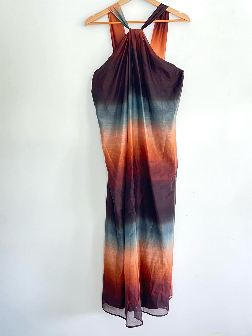 BANANA REPUBLIC Block Multicolor Haltered Sleeveless Cocktail Maxi Dress Sz 12 - Picture 3 of 16